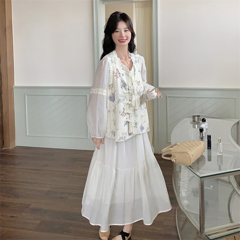 现货新中式针织马夹连衣裙两件套2C081-8509P185K258,女装套装/套裙,2C081