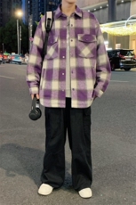 现货港风毛呢夹克男宽松格子呢子大衣外套DSA157B-J239-特P80，男装夹克，电商A157B