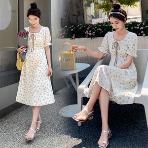 现货-碎花连衣裙女夏季2024新款小个子法式泡泡袖初恋仙女裙子,女装连衣裙,天丽