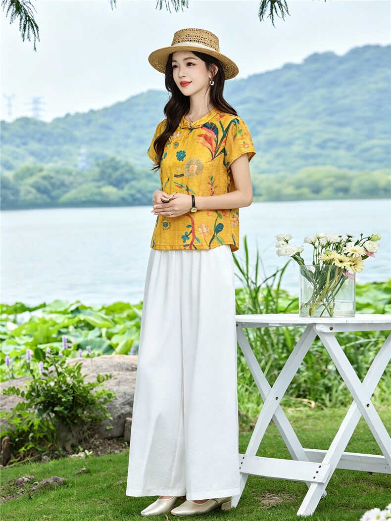 现货！夏季套装2026新款松弛感新中式盘扣上衣服女两件套端庄大气,女装套装/套裙,衣之秀