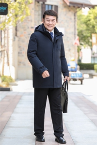 继续可拆卸帽内胆中老年羽绒服外套男中长款白鸭绒羽绒服大衣图片