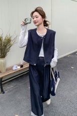 时尚复古设计感牛仔马甲套装女2025春夏新款韩版休闲阔腿裤两件套，女装套装/套裙，秋水欣儿