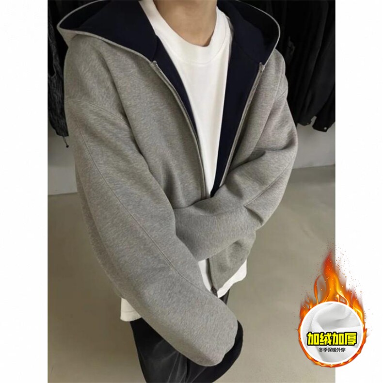 480G重磅加绒硬挺boxy男女秋冬美式高街结构双面连帽卫衣开衫外套，女装短外套，电商A486