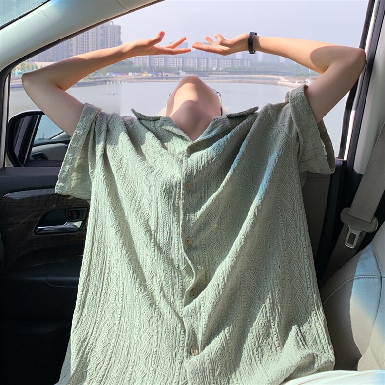 ！2025夏季新款男士民族风短袖衬衫肌理短袖衬衣CS08特P40，男装衬衫，电商B220