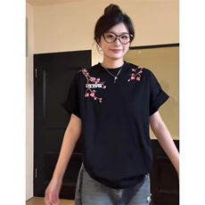 网络图2026夏季新款宽松设计感小众纯棉刺绣短袖T恤，男装T恤，星座410-7