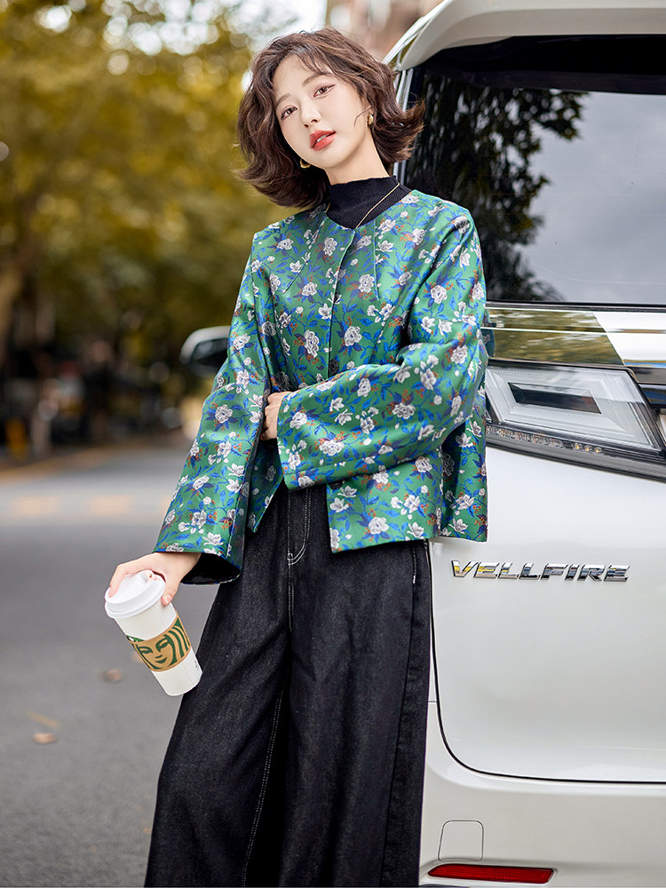 水衣源2668款新中式短款提花轻款早春羽绒服女,女装羽绒服,水衣源
