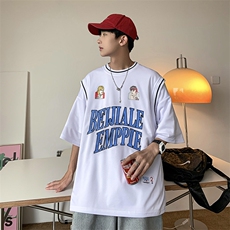 假两件短袖t恤男运动潮ins宽松篮球服韩版情侣半袖上衣T575-P26，男装T恤，星座512-2