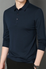 F81016莫代尔春秋新款百搭简约中青年男士长袖翻领T恤P65，男装T恤，钱塘207-1