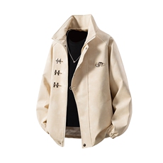 白底美式复古飞机扣可拆卸胸针PU皮大码M-5XL夹克男JK77768P105控，男装夹克，星座227-7