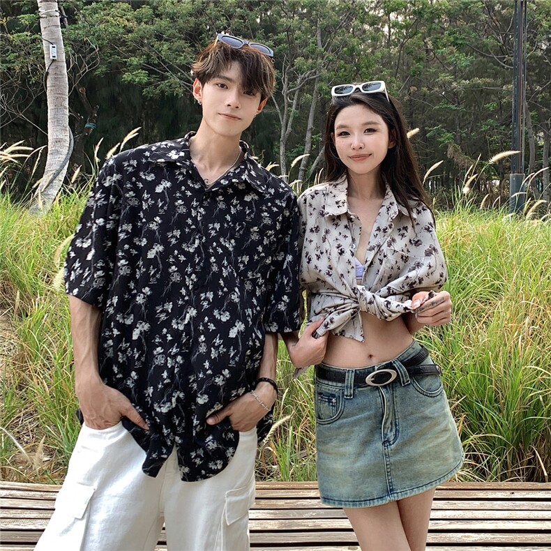 wassup happy短袖花衬衫男款夏季潮流速干沙滩衬衣青少年休闲外套图片