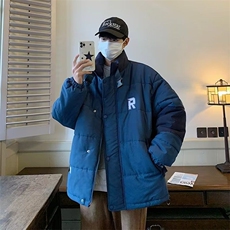 2025冬季ins潮牌宽松立领拼色棉服男女日系复古情侣时尚棉衣外套，男装棉衣，星座506A