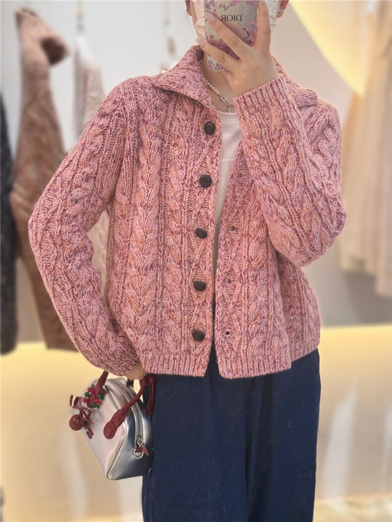 加厚开衫山羊绒衫女翻领宽松针织衫毛衣外套,女装羊绒衫,大千羊绒