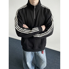 抖音得物品质26春装新款男女美式高街纯色半拉链织带立领卫衣CM29，男装卫衣，电商A486