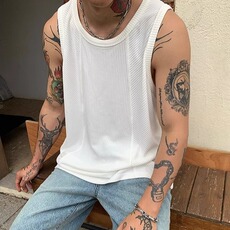 日系街头薄款纯色背心男士宽松无袖t恤潮牌运动健身外穿坎肩汗衫，男装背心/马甲，四季星座505