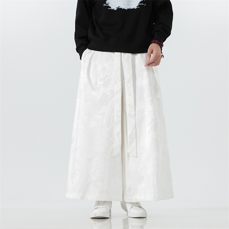 2026春夏新款新中式马面裤汉服龙纹阔腿裤K375加厚P65-常规P55，男装民族服装，电商A057B
