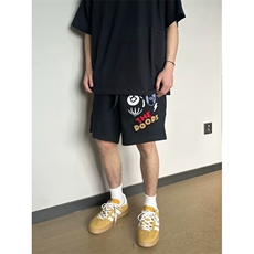 美式高街vibe风裤子植绒刺绣字母勋章短裤男款夏季宽松直筒五分裤，男装牛仔裤，四季星座505