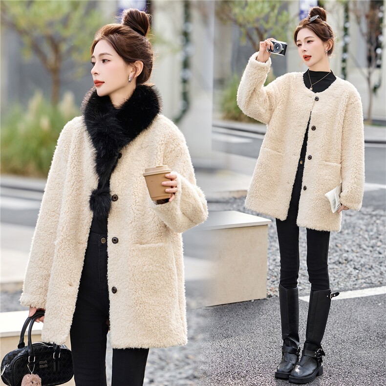 2026春秋冬新品羊羔毛绒外套皮毛一体气质显瘦加厚时尚上衣女大衣，女装羊羔毛/颗粒绒，意芙