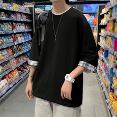C355-P202024夏季新款假两件短袖港风ins潮流拼接宽松体恤现货，男装T恤，星座512-6