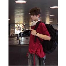 高级感宽松短袖男女款夏季圆领绑带重磅垫肩T恤工装机能半袖上衣，男装T恤，星座506A