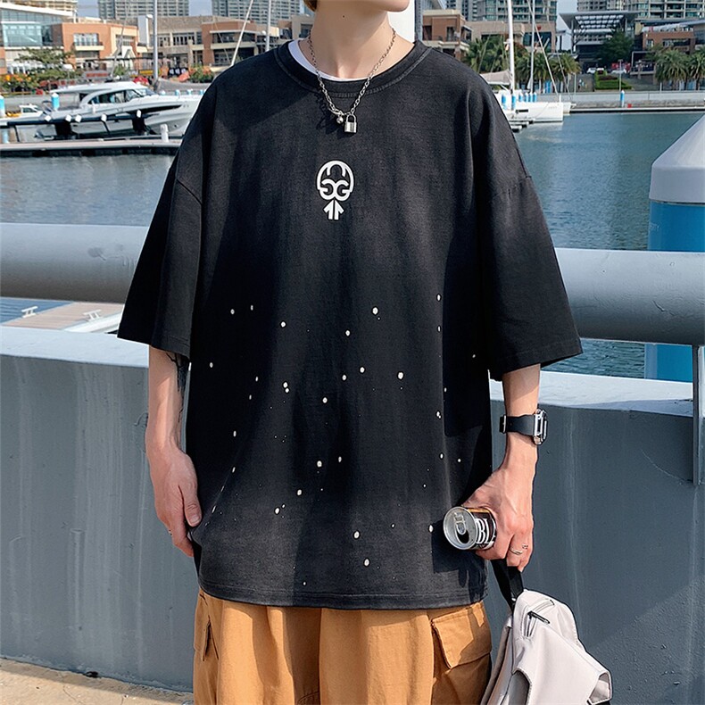 抖音得物供货潮牌复古水洗半袖港风纯棉短袖T恤1511-P58控价78,男装T恤,电商A441-1