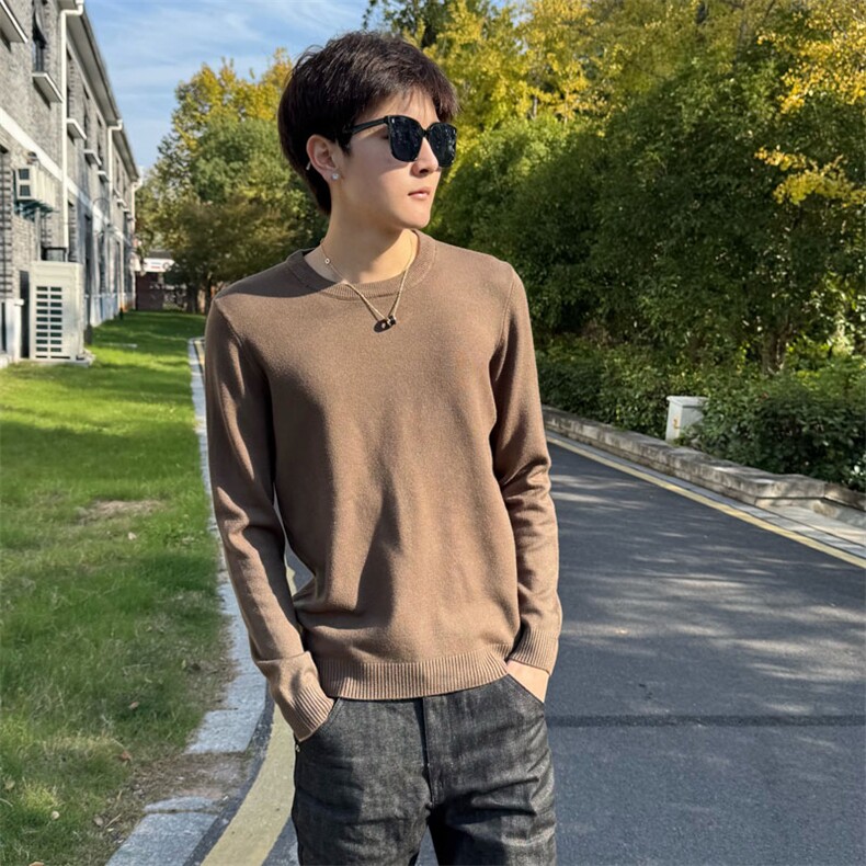 店主风小伙秋冬男纯色圆领套头针织长袖毛衣男士301A-1/M63/P38，男装针织衫/毛衣，星座301A-1