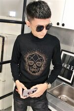 2骷髅烫钻针织衫毛衣冬季社会小伙男半高领打底衫C301B-MY18，男装针织衫/毛衣，电商C301B