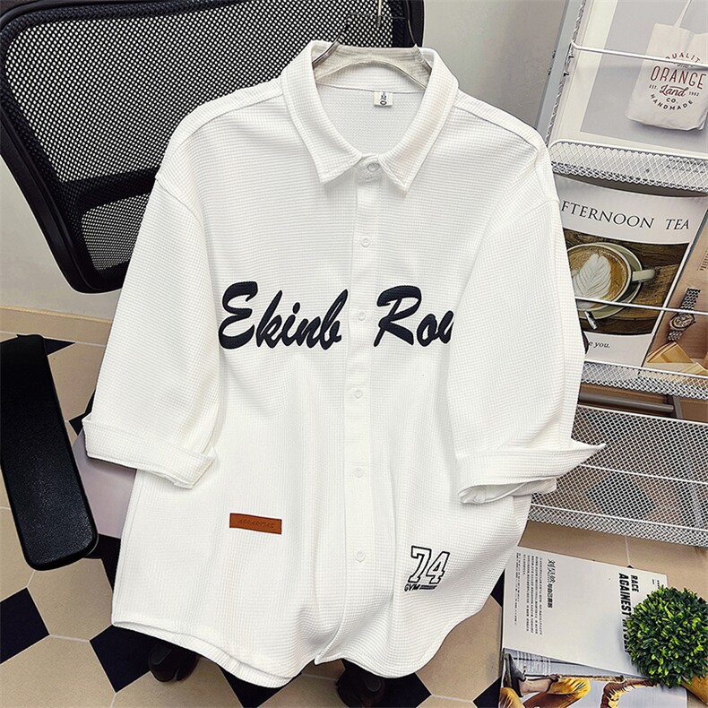 1中性华夫格大码M-5XL日系港风情侣七分袖衬衫男QCS7010P45控68，男装衬衫，星座226-2