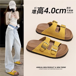 拖鞋女2025夏季新款厚底增高百搭凉鞋真皮舒适运动休闲鞋图片