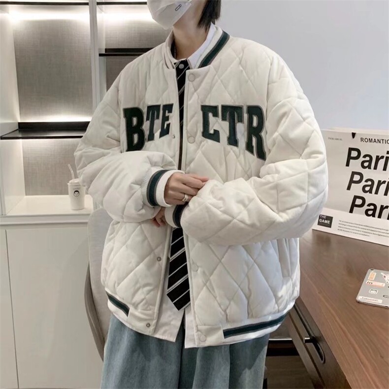 立领棉衣男士秋冬季潮牌菱形格加厚棉服宽松棒球服外套MY57-p75,男装棉衣,星座1008-2