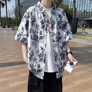 精品花衬衫大码男短袖夏季痞帅休闲上衣服外套翻领衬衣A012/P35图片