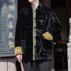秋冬新中式新款男士大码丝绒压花竹叶外套加厚JK9913-p115控188，女装短外套，电商A021