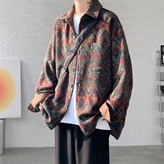 8XL-M复古大码民族风衬衫男款秋冬季加厚粗呢藏式外套CS29001P68，男装衬衫，电商B312