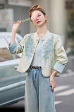 水衣源2706款新中式蕾丝拼接立体印花提花短款洋气外套女，女装短外套，水衣源