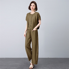 两件套女夏季天丝亚麻透气清爽百搭时尚套装女（上衣款号25121），女装套装/套裙，曼沙奕珂