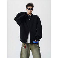 可二开美式半拉链领扣子设计M-5XL大码立领卫衣男WY78103P65控98，男装卫衣，星座227-7