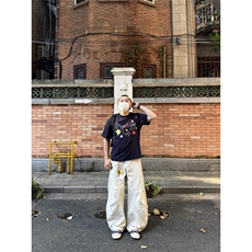 美式复古多口袋褶皱工装裤男高街cleanfit廓形裁剪直筒微喇Q99p55，男装工装外套，电商D256-3(原A064-3)