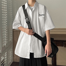 B225-C6024短袖-P58-X75-全棉-撞色-刺绣日系字母刺绣短袖衬衫，男装T恤，电商B225