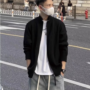秋冬季高级洋气高克重竖纹下摆线条点缀简约厚实宽松百搭针织开衫图片