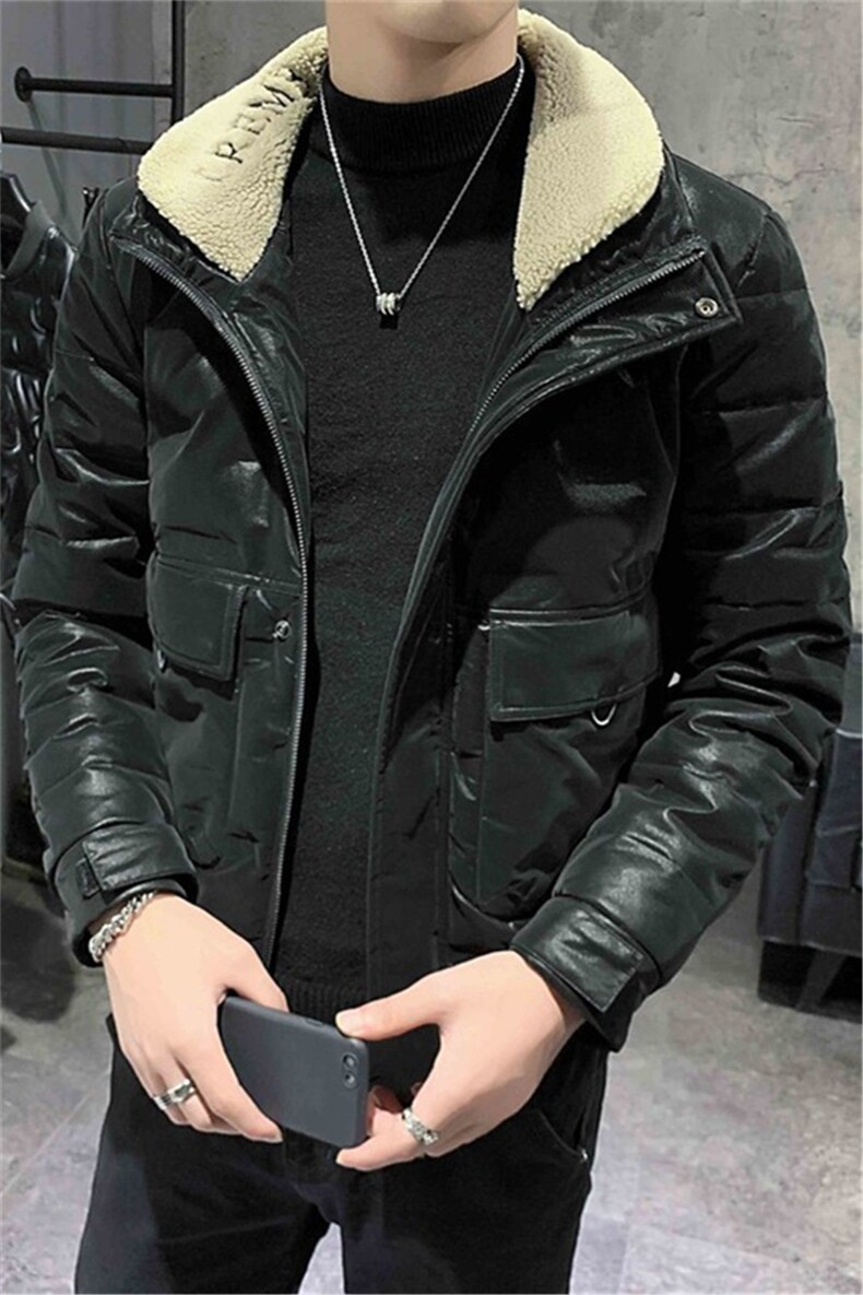 店主风pu皮羽绒服韩版刺绣毛领立领冬季潮男外套C301B-YR01,男装羽绒服,电商C301B