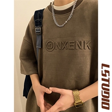 2023夏季新款男生麂皮绒钢印字母短袖-JK23225-p35-控49，男装T恤，星座605(原A050)