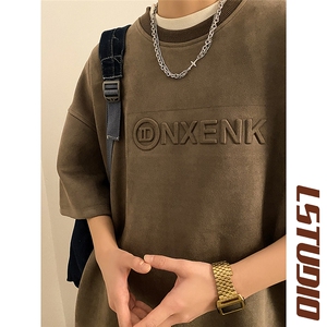 2023夏季新款男生麂皮绒钢印字母短袖-JK23225-p35-控49图片