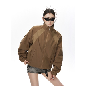 美式罗纹拼接袖子褶皱大码M-5XL教练夹克女JK78056P69控105图片