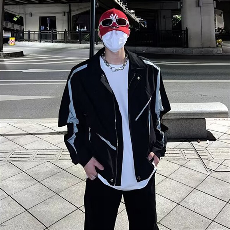 美式小众拼接外套男春秋季ins廓形宽松休闲运动夹克外套1287-P68,男装夹克,星座910-5