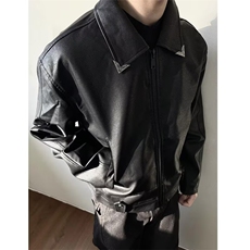 秋冬翻领拉链机车外套经典百搭短款PU皮夹克皮衣JK1730-P65，男装夹克，星座308B-2