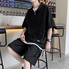 nis短袖短裤夏季休闲套装2025夏季男港风宽松T恤XZ212-QT351-P45，男装牛仔裤，星座212-1