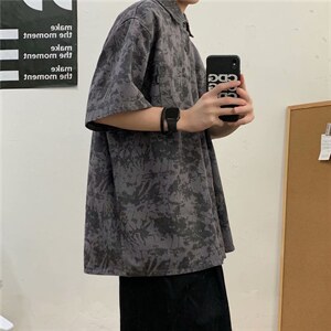 扎染短袖衬衫男士夏季新款潮流宽松ins港风五分袖衬衣男C66-P35图片