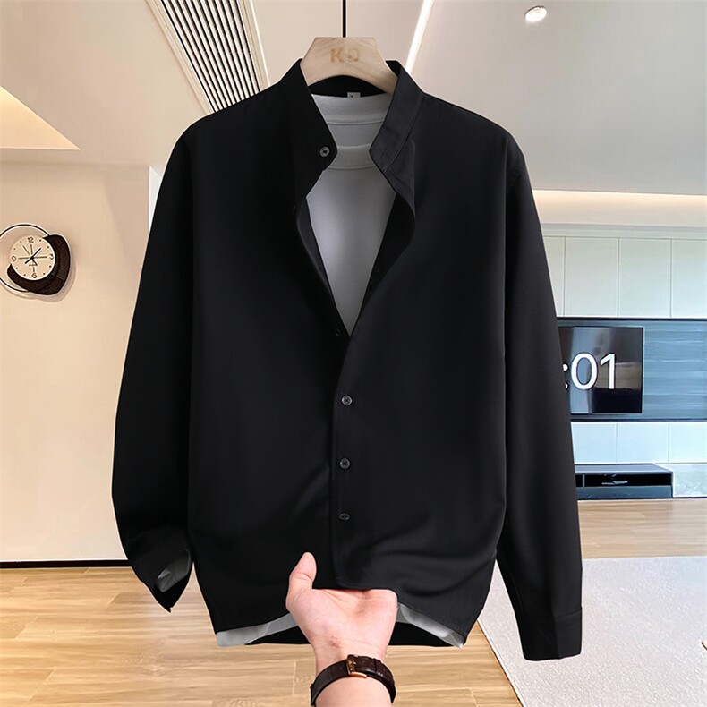 CS570-P402025秋季男士长袖衬衫百搭纯色立领休闲简约经典衬衣,男装衬衫,星座507A（原星座306B-2）