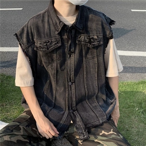 牛仔背心马甲外套男女夏季日系宽松工装复古马夹坎肩潮MJ861-P55图片