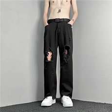 k1019-p50-控78M-5XL现货oversizecleanfit显瘦黄泥牛仔裤破洞，男装牛仔裤，星座116