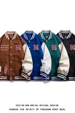 白底23春季潮牌字母印花pu皮翻领棒球服夹克外套G642P85控108，男装夹克，电商A247-1